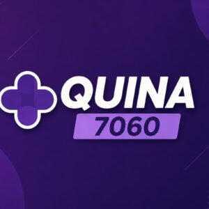 Banner minimalista da Quina 7060 com fundo roxo escuro, logotipo da loteria e destaque para o número do concurso.