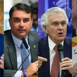 Pesquisa Real Time Big Data mostra candidatos à Presidência nas eleições de 2026 em montagem fotográfica.