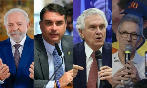 Pesquisa Real Time Big Data mostra candidatos à Presidência nas eleições de 2026 em montagem fotográfica.