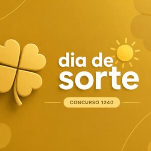 Arte minimalista do Dia de Sorte Concurso 1240 com trevo dourado em fundo amarelo e identidade visual da loteria.