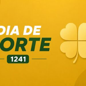 Ilustração minimalista do Dia de Sorte 1241 com trevo dourado sobre fundo amarelo e detalhes em verde.