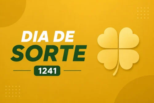 Ilustração minimalista do Dia de Sorte 1241 com trevo dourado sobre fundo amarelo e detalhes em verde.