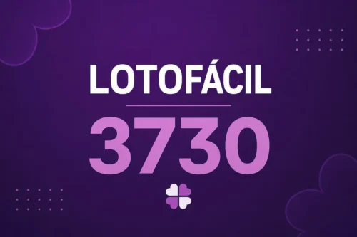 Imagem minimalista em tons de roxo com o número do concurso Lotofácil 3730 em destaque sobre fundo escuro.