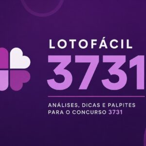 Ilustração minimalista em tons de roxo para o concurso Lotofácil 3731, com trevo estilizado e fundo escuro.