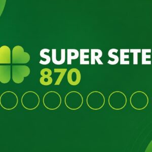 Ilustração minimalista da Super Sete 870 com fundo verde, trevo estilizado e sete círculos vazios representando as colunas do jogo.