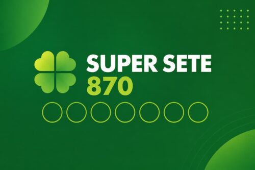 Ilustração minimalista da Super Sete 870 com fundo verde, trevo estilizado e sete círculos vazios representando as colunas do jogo.