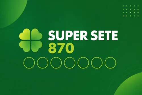 Ilustração minimalista da Super Sete 870 com fundo verde, trevo estilizado e sete círculos vazios representando as colunas do jogo.